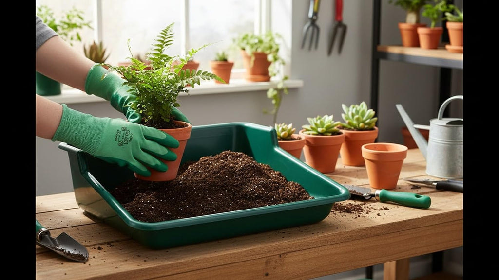 Garden Tidy Tray – Green, 24.5" L x 22" W x 8" H – Sturdy One-Piece Potting Tray, Indoor/Outdoor Gardening, Recycled