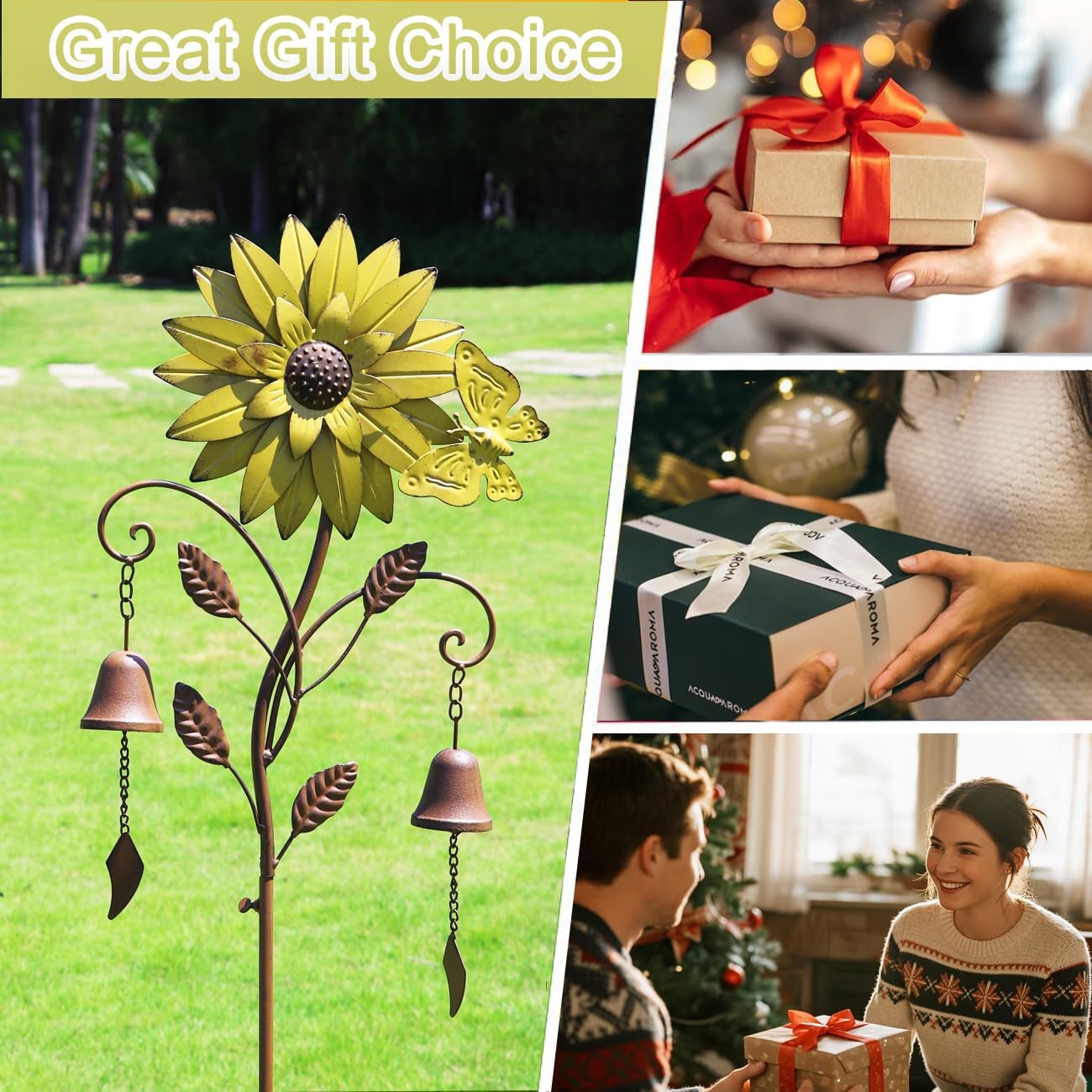 Decorative Garden Stakes,Garden Stake with Bells,Metal Flower Garden Decor | 50"H Sunflower Metal Flower Garden Stake