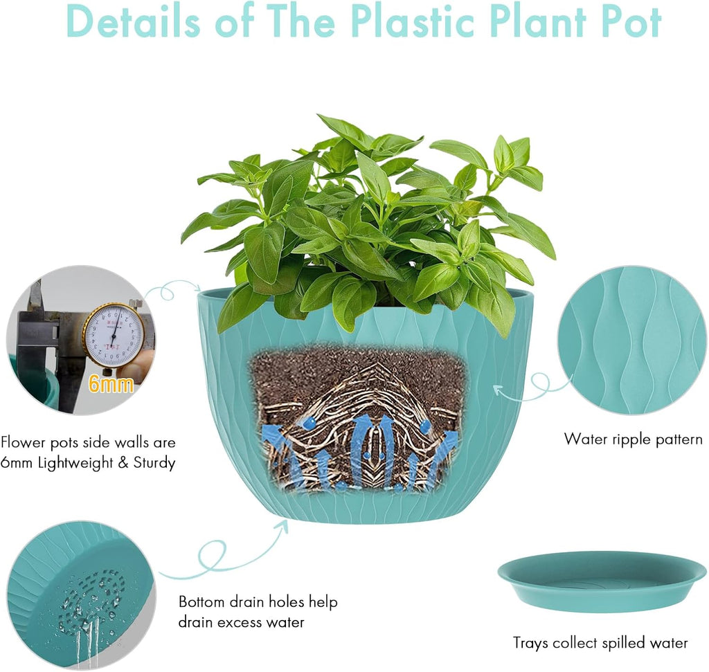 WSMKSZ 12 Inch Large Plant Pots for Indoor or Outdoor Plants, Wide Water Ripples Flower Pots with Drainage Holes &