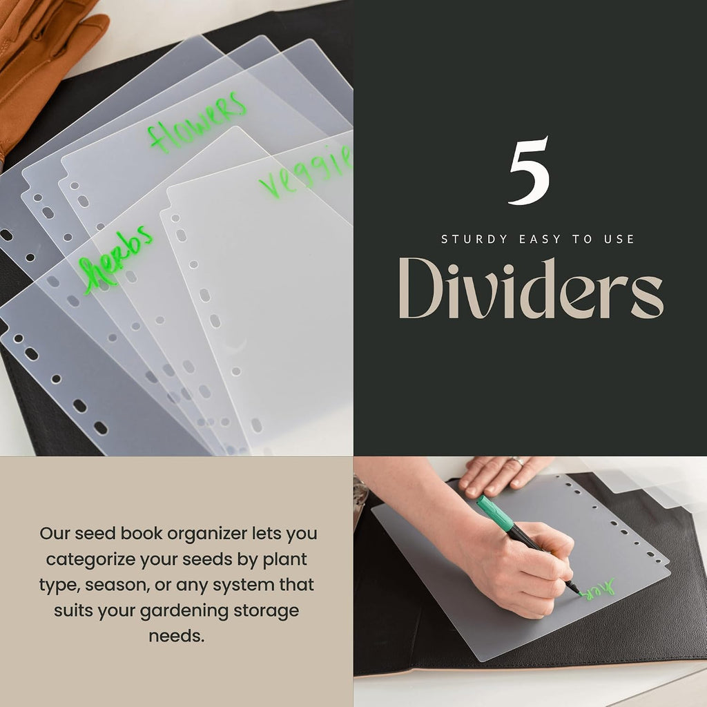 Seed Storage Binder – Garden Seed Organizer with 50 Sheet Protectors, 5 Dividers & Flap-Top Inserts - Stores 200 Seed