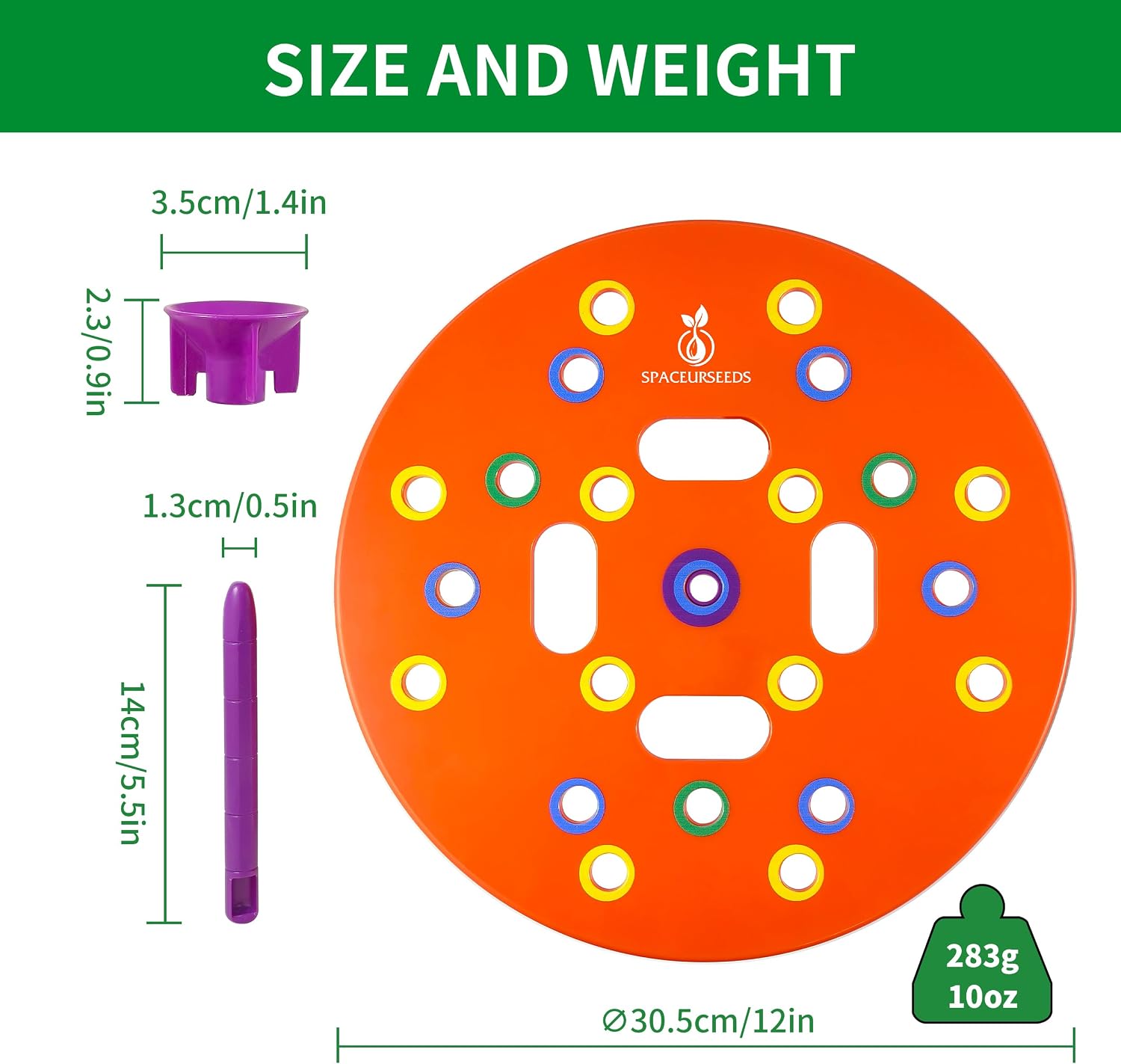 Round Seed Planting & Spacing Template for Grow Bags & Container Gardening | Color-Coded Layout | Spoon Included