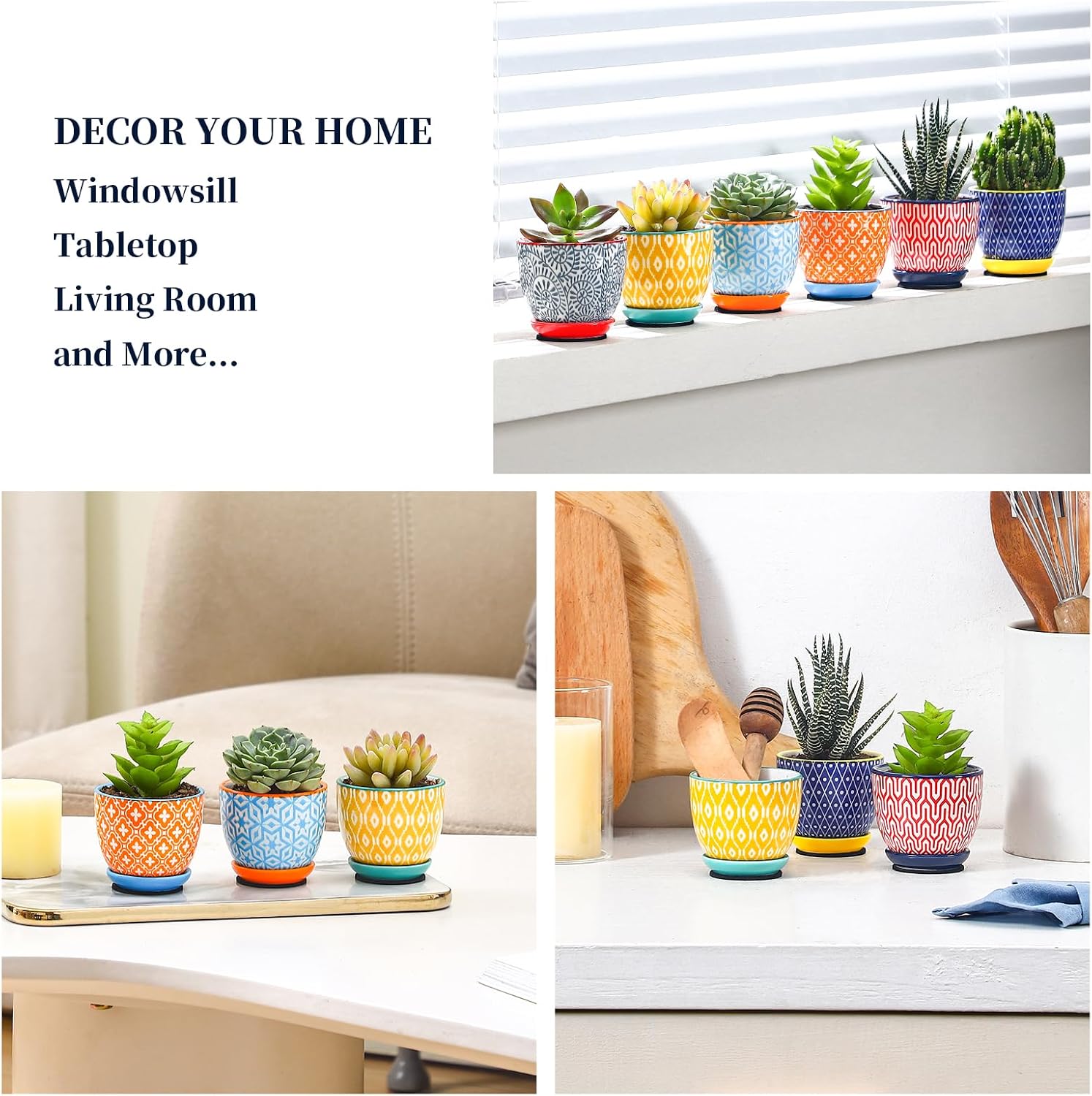 Selamica Ceramic 2.4 Inch Succulent Pots, Mini Flower Pots for Cactus Plant with Drainage Holes & Saucers, Home Decor