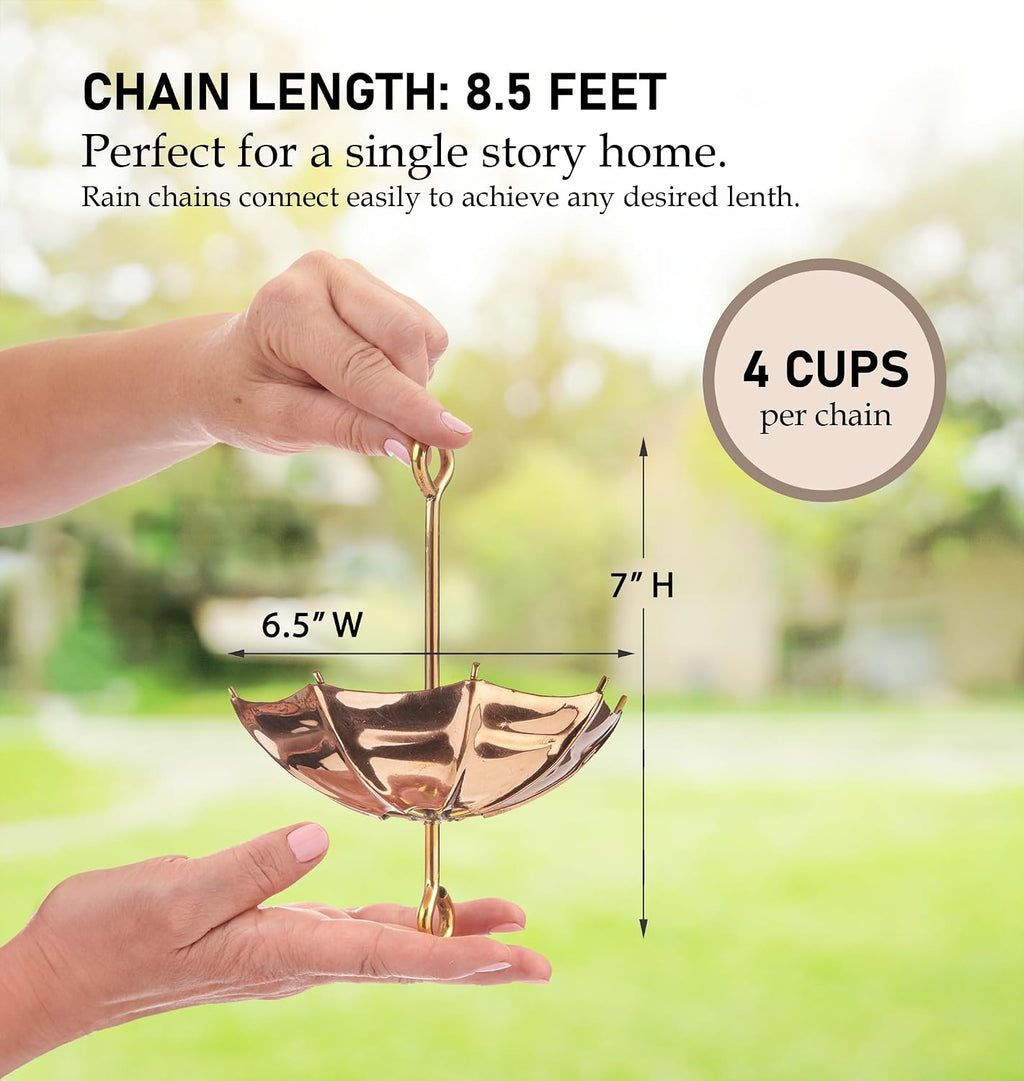 Good Directions 486P-8 Umbrella Rain Chain 8-1/2 Feet Long, Extra Large Umbrellas, 100% Pure Copper