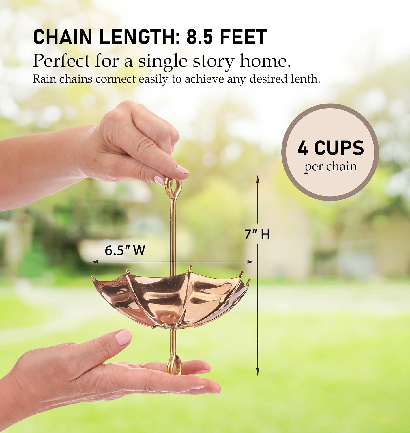 Good Directions 486P-8 Umbrella Rain Chain 8-1/2 Feet Long, Extra Large Umbrellas, 100% Pure Copper