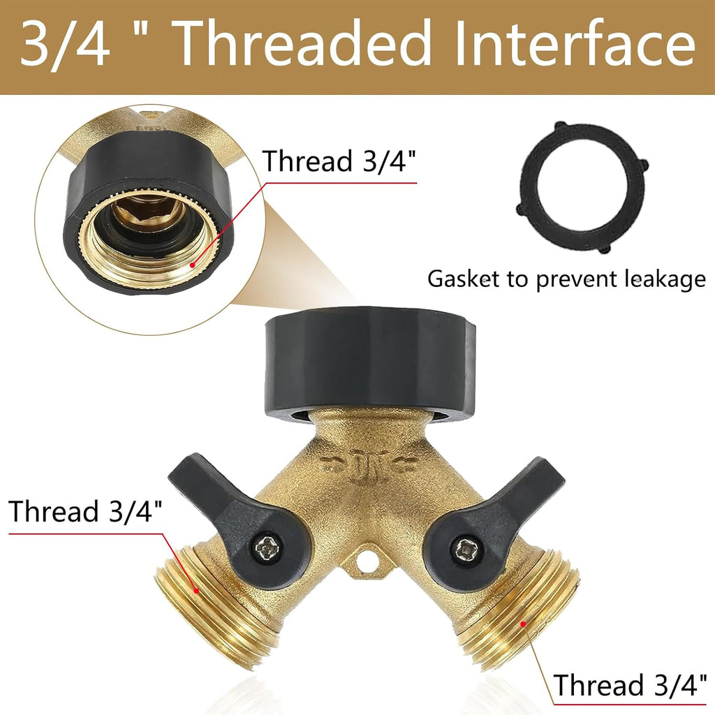 4 Pack Garden Hose Splitter 2 Way, 3/4" Thread, with 28 Rubber Washers | Heavy Duty Brass Hose Y Splitter, Leak Proof