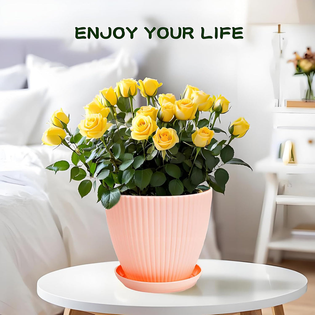 7 Inch Large Plant Pots, 6 Pack Flower Pots with Drainage Hole and Tray Saucer Plastic Plant Pot for Outdoor Indoor