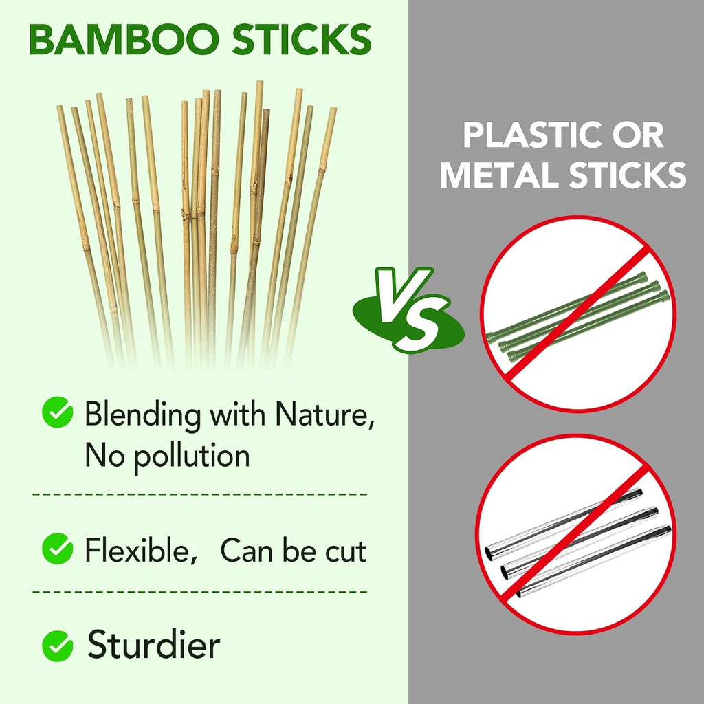 Bamboo Stakes, 5 Feet (58 inch), 70 Pcs | Natural Bamboo Garden Stakes, For Tomatoes, Beans, Vegetable, Flowers