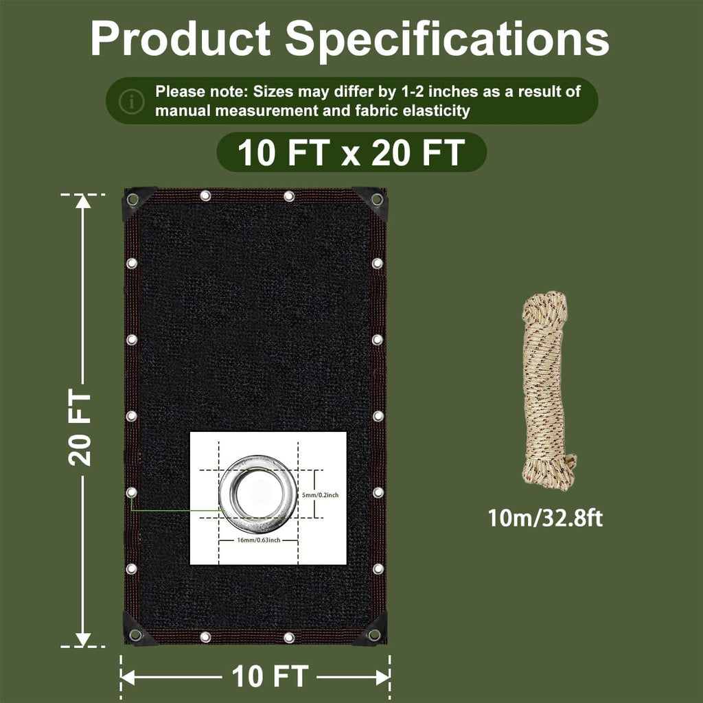 Shade Cloth for Garden, 90% Shade Tarp with Grommets, 10x20FT | Mesh Tarp Sun Screens for Patio, Outdoor, Garden