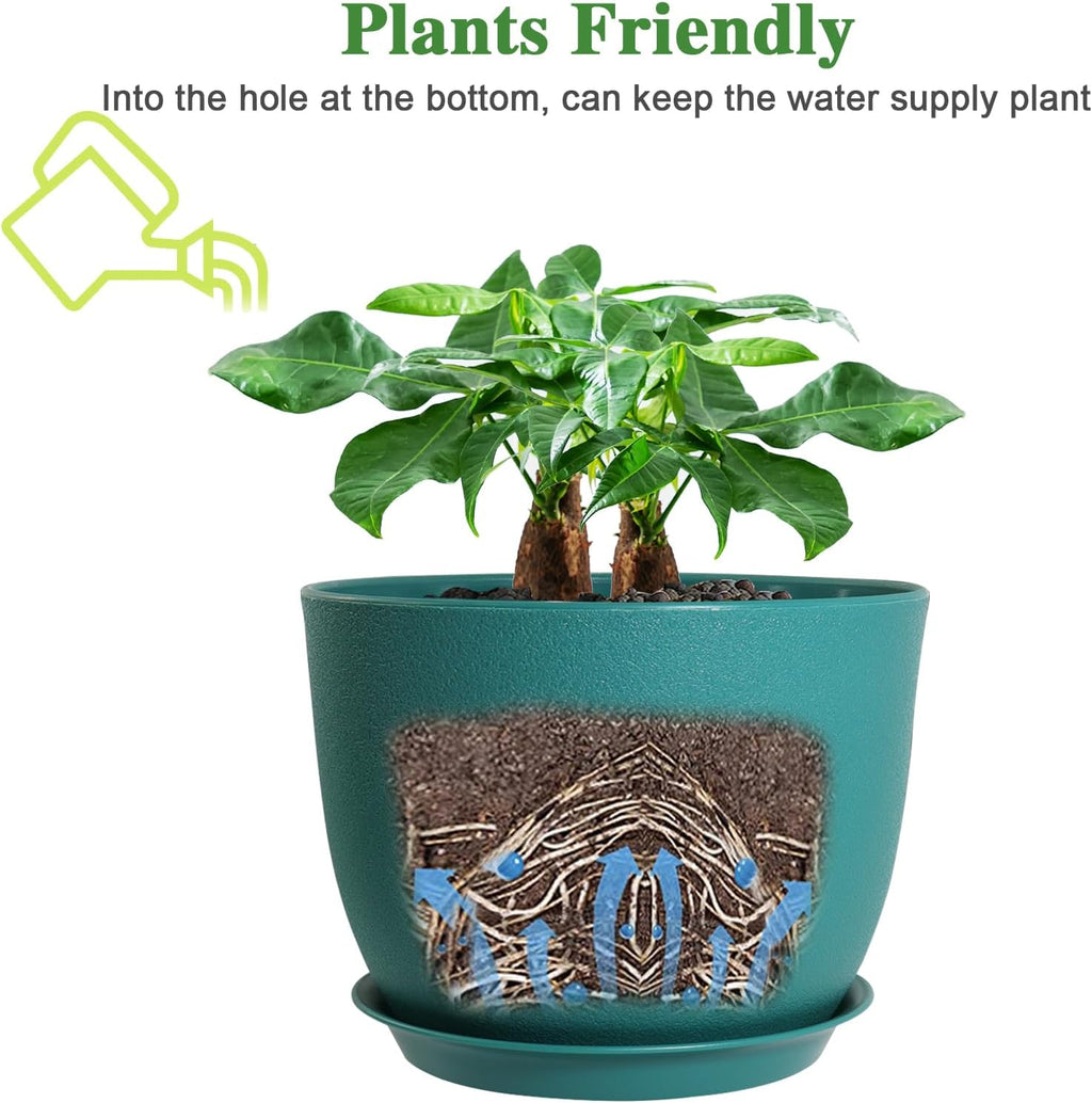 UOUZ 12inch Large Plant Pot, Modern Plastic Planter with High Driange Holes and Saucer for Indoor Outdoor Garden Plants
