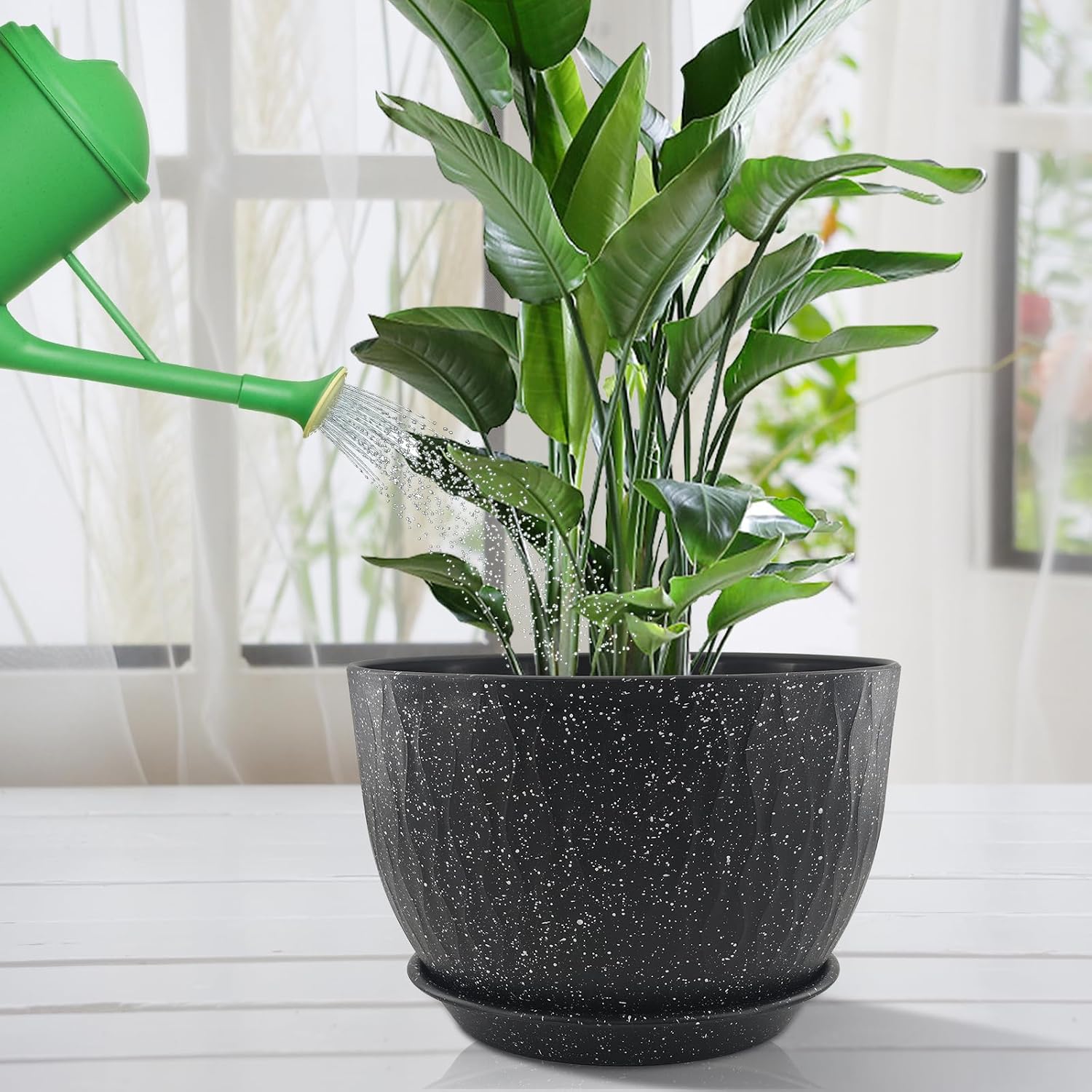 12 inch Large Plant Pots, Flower Pots with Multi-Mesh Drainage Holes and Saucer, Plastic Planters for Indoor and