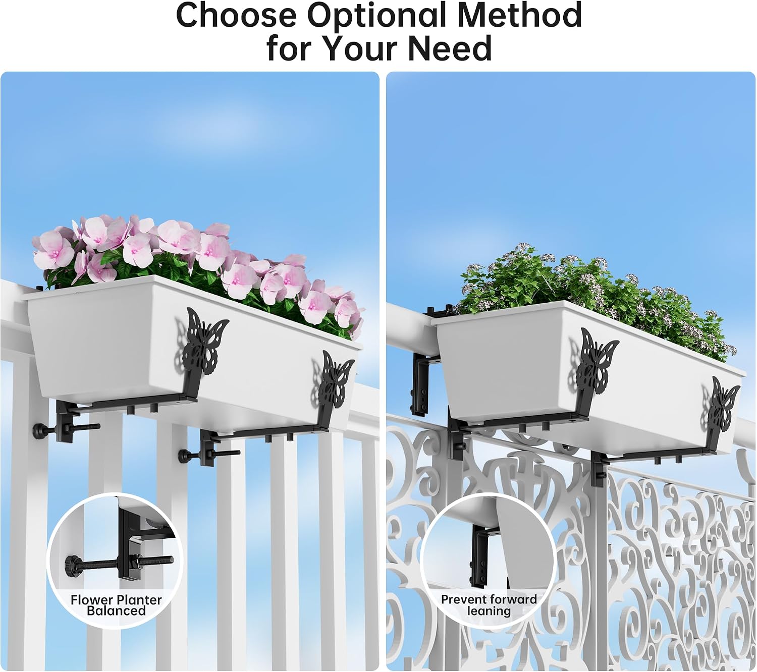 HFHOME Window Box Brackets, Adjustable Planter Box Brackets, Heavy Duty Flower Railing Planter Bracket for Balcony