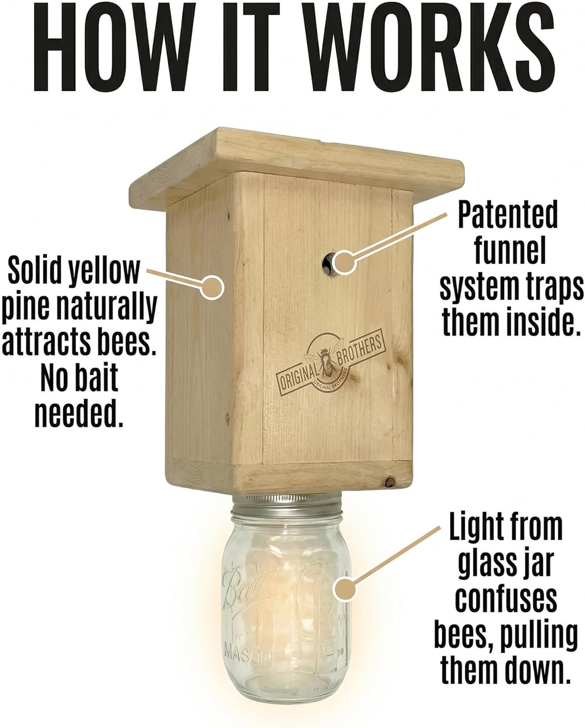 Wooden Carpenter Bee Catchers for Hanging Outdoor Traps Kit - Pack of 1 | Carpenter Bee Traps for Home, Yard, Garden