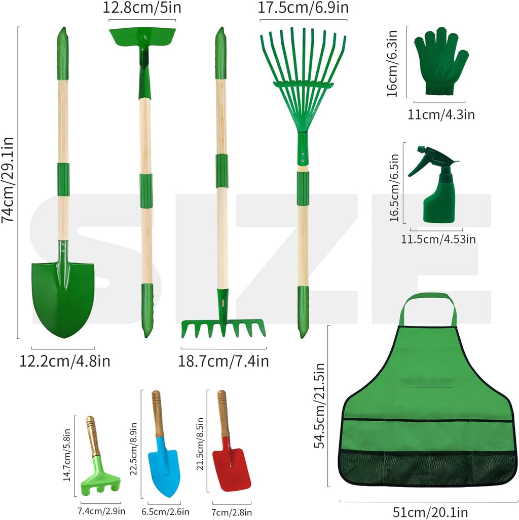 Kids Gardening Tools Set,11Pcs Garden Set for Kids with Shovel, Rake, Leaf Rake,Summer Outdoor Backyard Farm Digging