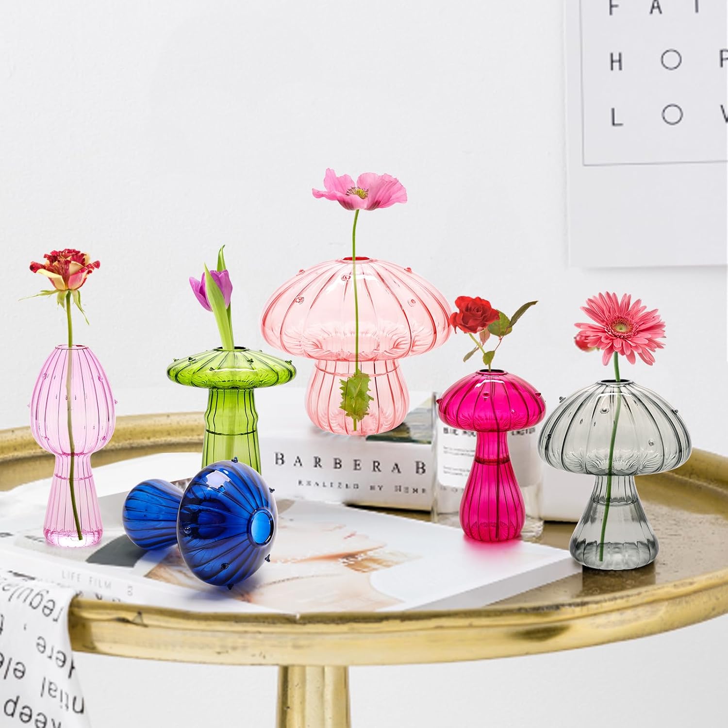 6Pcs Mushroom Vase, Coldairsoap Glass Mushroom Propagation Vases for Plants | 6 Colors Hydroponic Flower Small Bud Vase