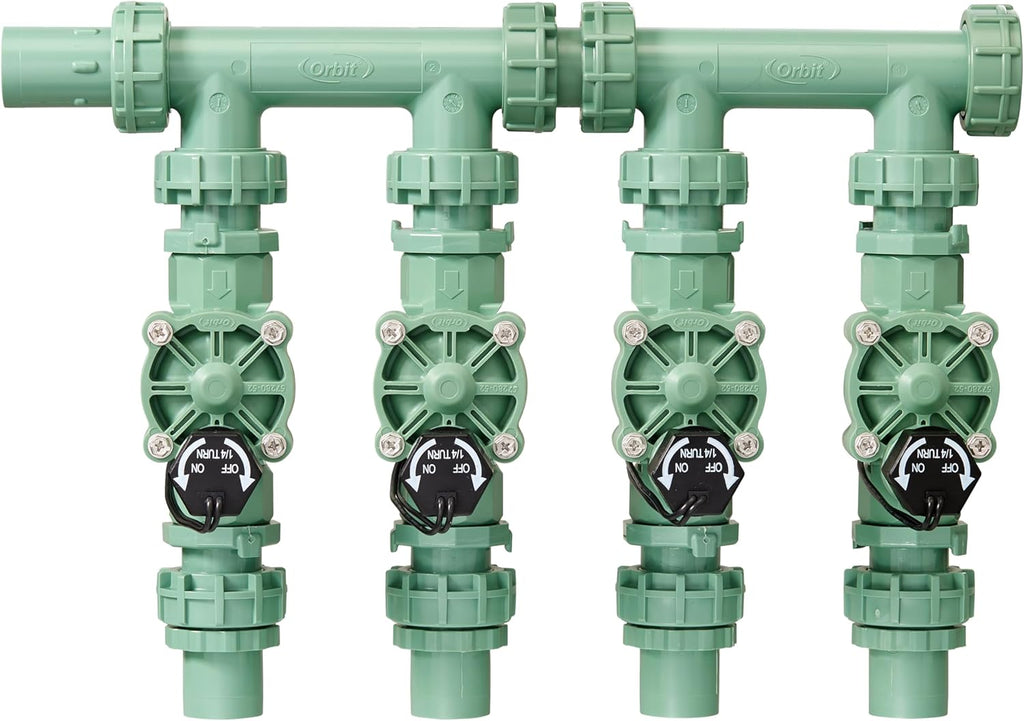 Orbit 57257 4-Valve Preassembled Sprinkler Manifold – Easy Install, Smart Controller Compatible, Works with PVC & Poly