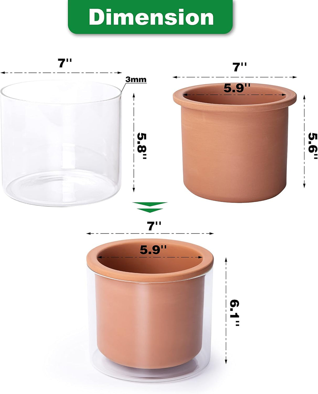 Phoenix Vine 6 Inch Self Watering Plants Pot, Design Terracotta Pot for Plants, Indoor Cylinder Terra Cotta Planter