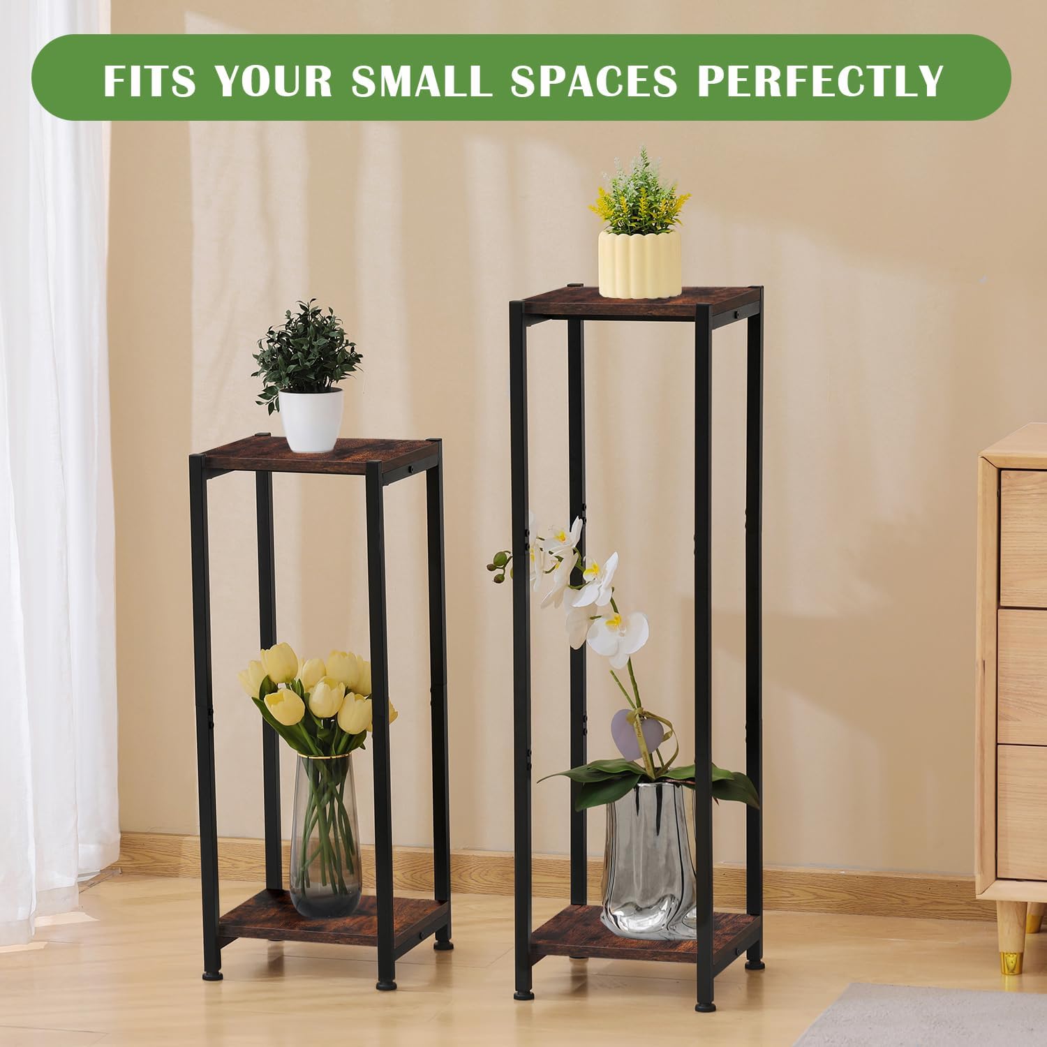 Dipion 31 Inch Tall Plant Stand Indoor,2 Tier Pedestal Stand,Rustic Brown | Rock-Solid Stability,Adjustable