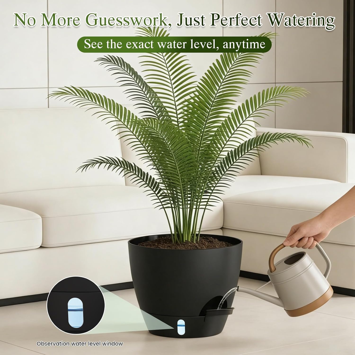Plant Pots, 1 Pack 12 Inch Self Watering Pots with Drainage Holes, Water Level Indicator Deep Reservoir, Large Planters
