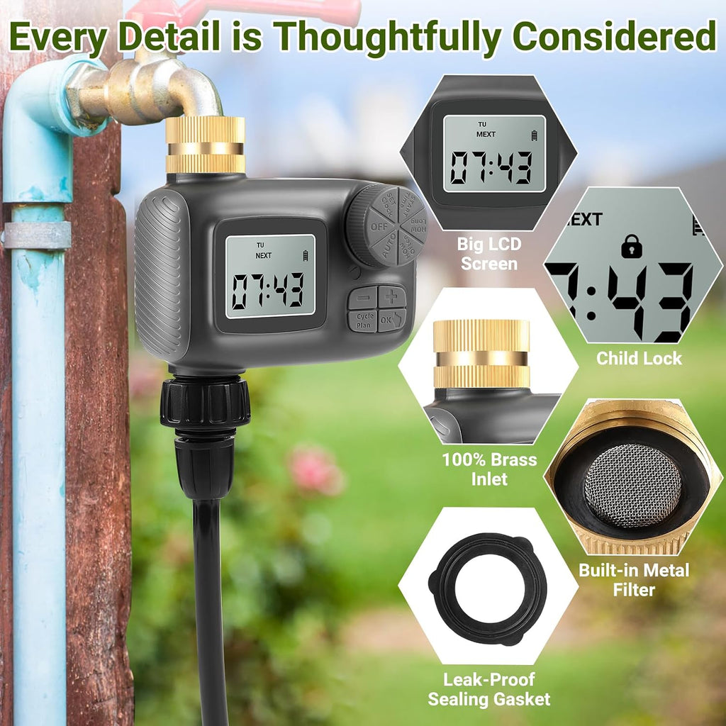 Smart Drip Irrigation System, Adjustable Timed Watering for Raised Beds & Potted Plants, Includes Leak-Resistant Tubing