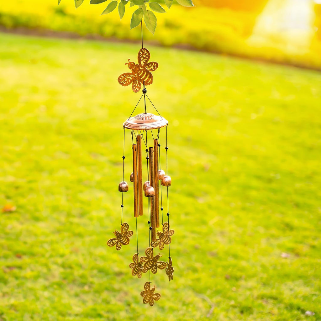 Bee Wind Chimes Outdoor Bee Gifts for Women Mom Men Dad Unique Birthday Metal Honeybee WindChimes for Outside/Indoors