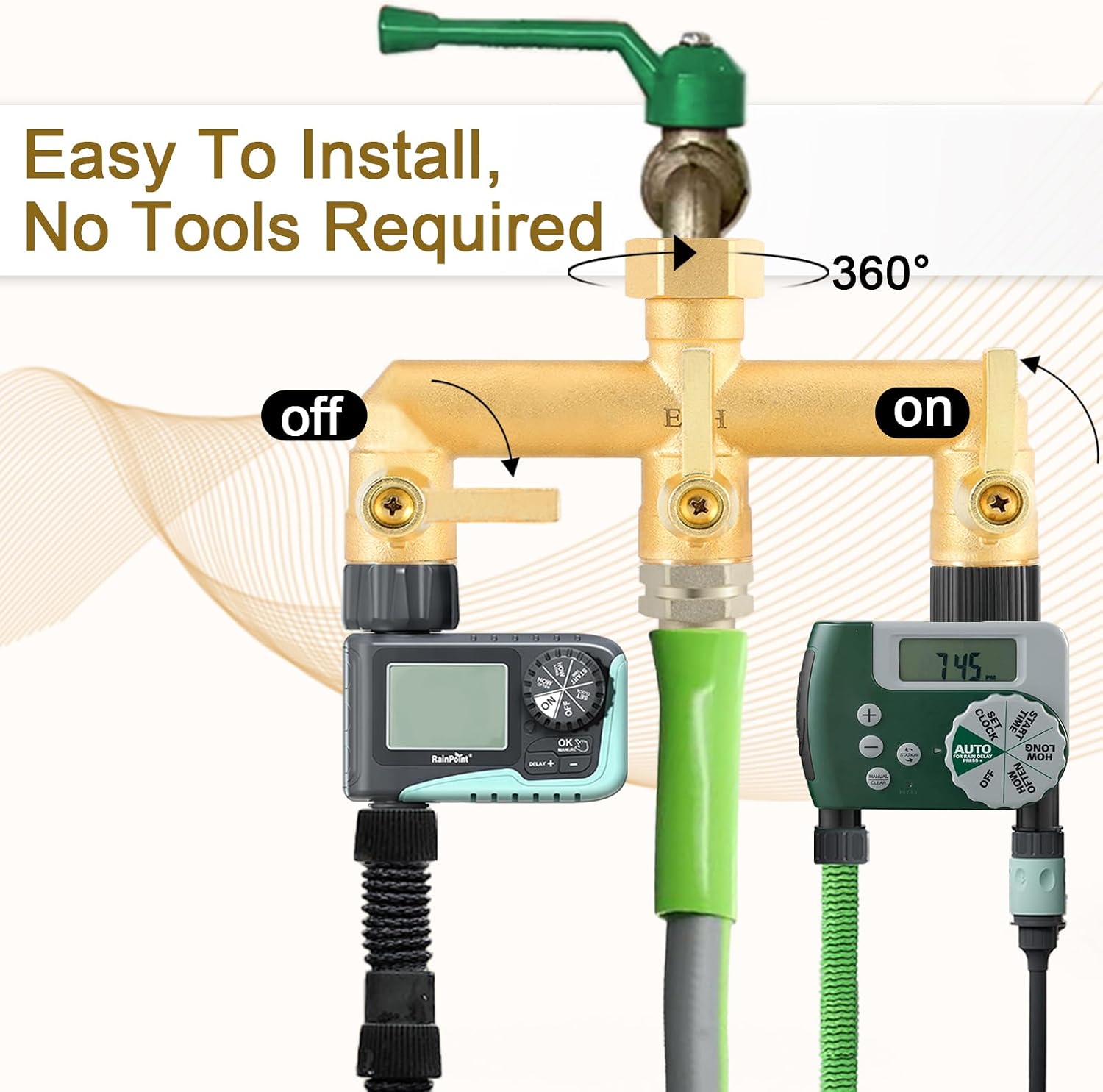 EBH Brass Garden Hose Splitter, 3 Way High Flow Outdoor Faucet Splitter,Full Flow 3-Way Brass Heavy Duty Hose Splitter