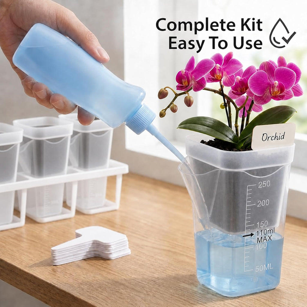 10 Pack 2.5" Self Watering Pots for Indoor Plants with Anti-Tip Tray & Reservoir Refill Bottle, Seed Starter Kit for