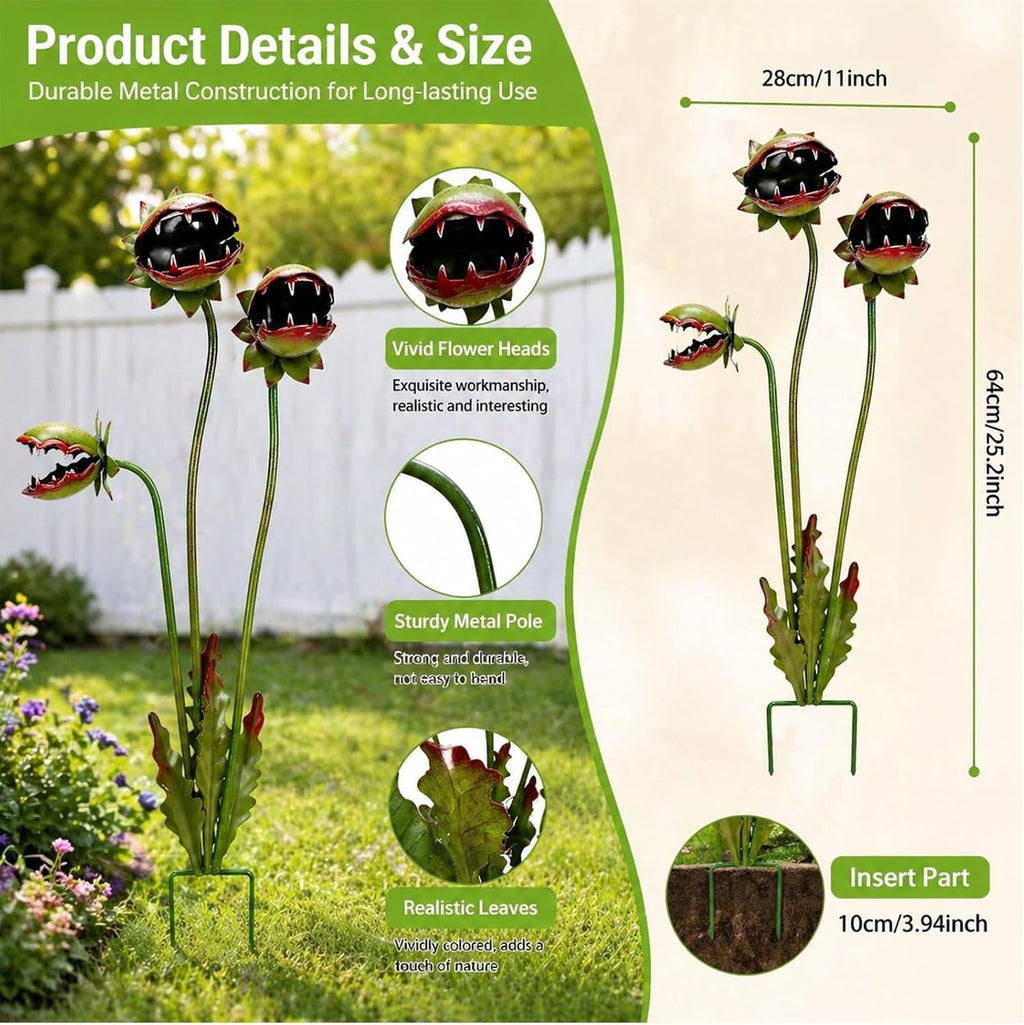 Whimsical Metal Garden Stake, 25-Inch Large Quirky Plant Sculpture, Handmade Garden Art, Durable Yard Decor for Flower