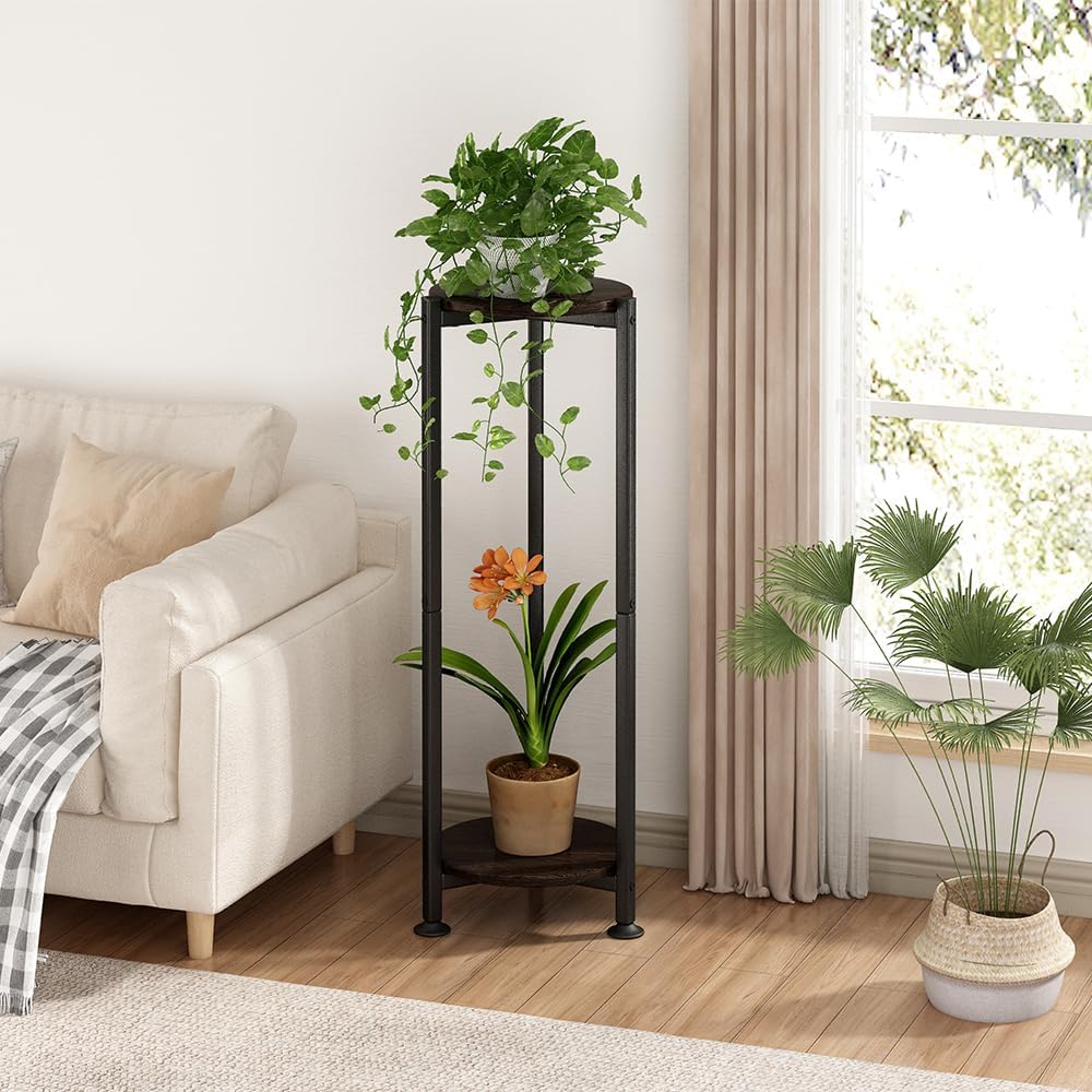 2 Tier Plant Stand Indoor Corner Tall Round Shape Plant Shelf | Modern Metal MDF board Flower Storage,Suitable tight