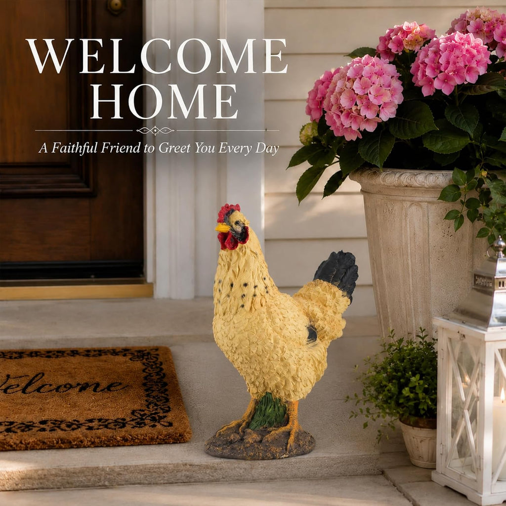 Outdoor Yellow Hen Statue for Garden, Yard & Flower Bed Decor | Weather-Resistant Resin, Chicken Figurine Adds