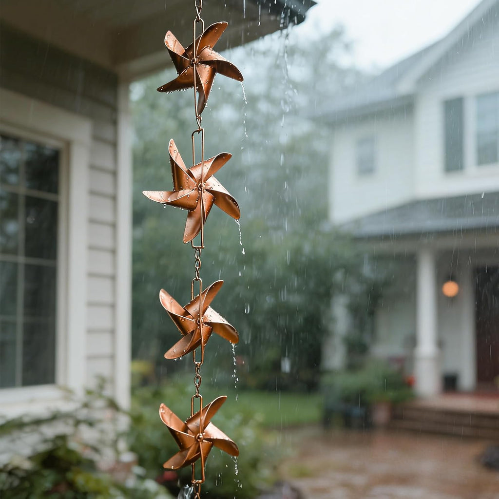 taman 6 FT Rain Chain for Gutters, Adjustable Windmill Rain Catcher Chain | Metal Rain Chain with 6 Cups, Durable