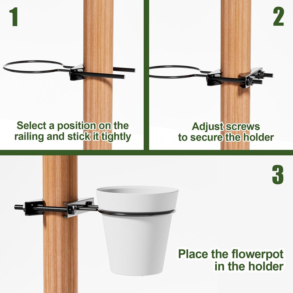 6" Clamp-On Flower Pot Ring, 4 Pack Heavy Duty Deck Flowerpot Holder Ring Metal Planter Hanger Hanging Plant Holder