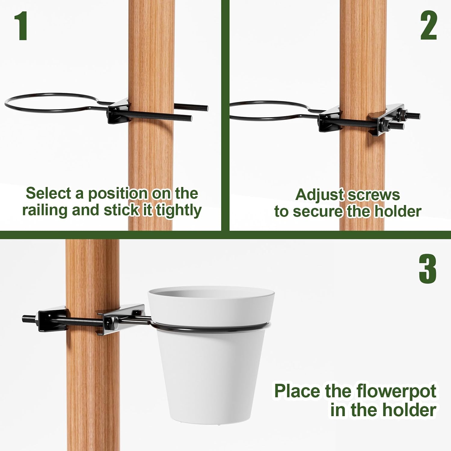 6" Clamp-On Flower Pot Ring, 4 Pack Heavy Duty Deck Flowerpot Holder Ring Metal Planter Hanger Hanging Plant Holder