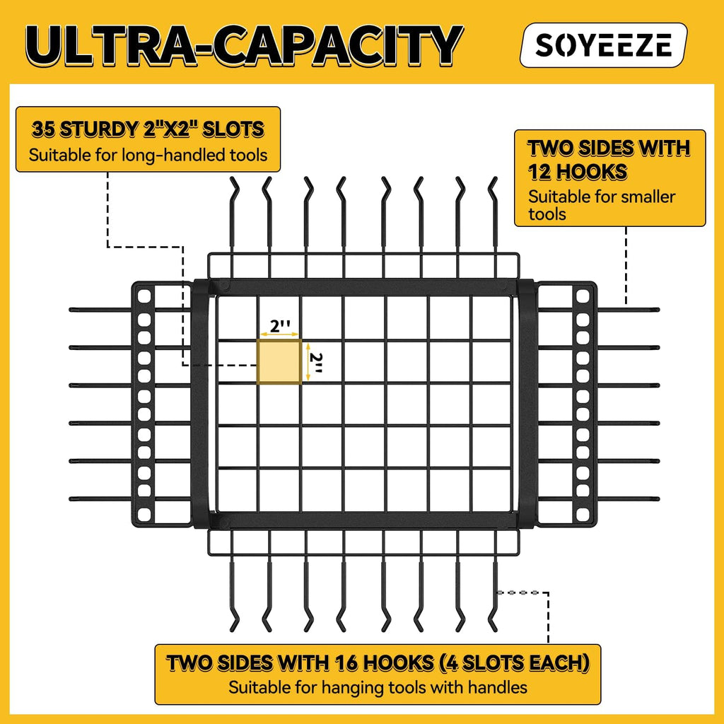 SOYEEZE Garden Tool Organizer with Lockable Wheels, Heavy Duty 3-Tier Yard Tower Tool Rack for Garage, Holds Up to 35