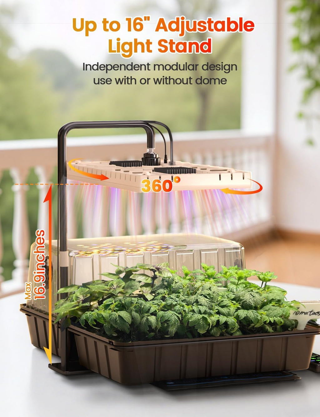MetryGrow 48W Full Spectrum LED Grow Light Seed Starter Kit, 80-Cell Tray with 30W Heating Mat & Adjustable Dome