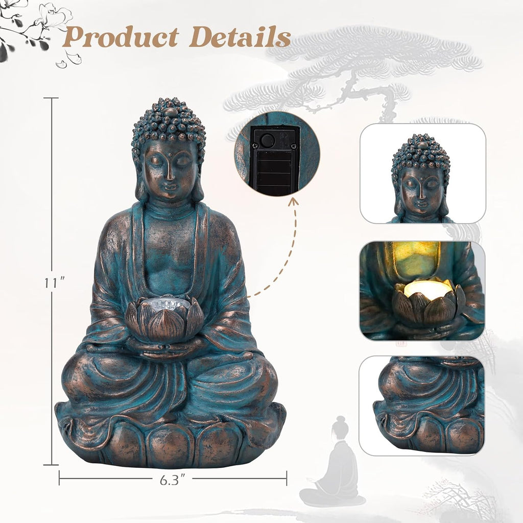 Bshine Buddha Statue Outdoor Solar Light with Lotus Lamp, Zen Garden Decor | Waterproof Buddha Garden Statues with