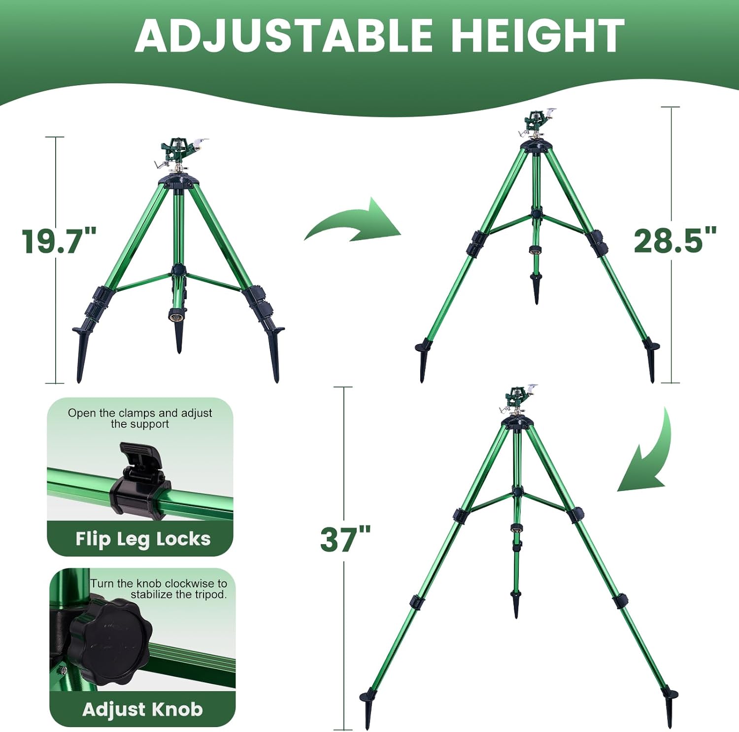 Sprinklers for Yard, Up to 50% Larger Watering Coverage, 2026 Heavy-Duty Impact Lawn Sprinkler on Spike Tripod Base