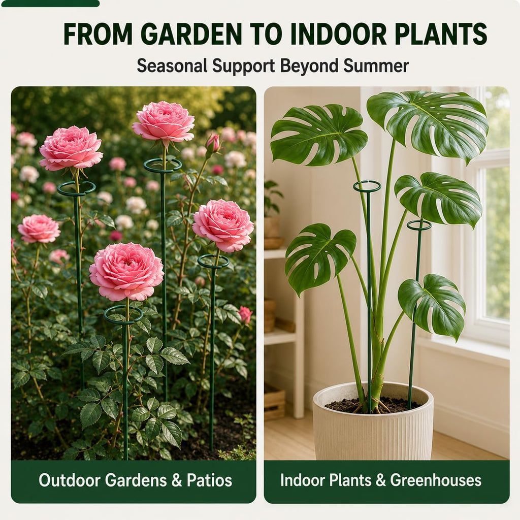 Plant Support Stakes, 20 Pack 24 Inch Metal Rings for Flower Stems | Green powder-coated hoops cradle top-heavy blooms