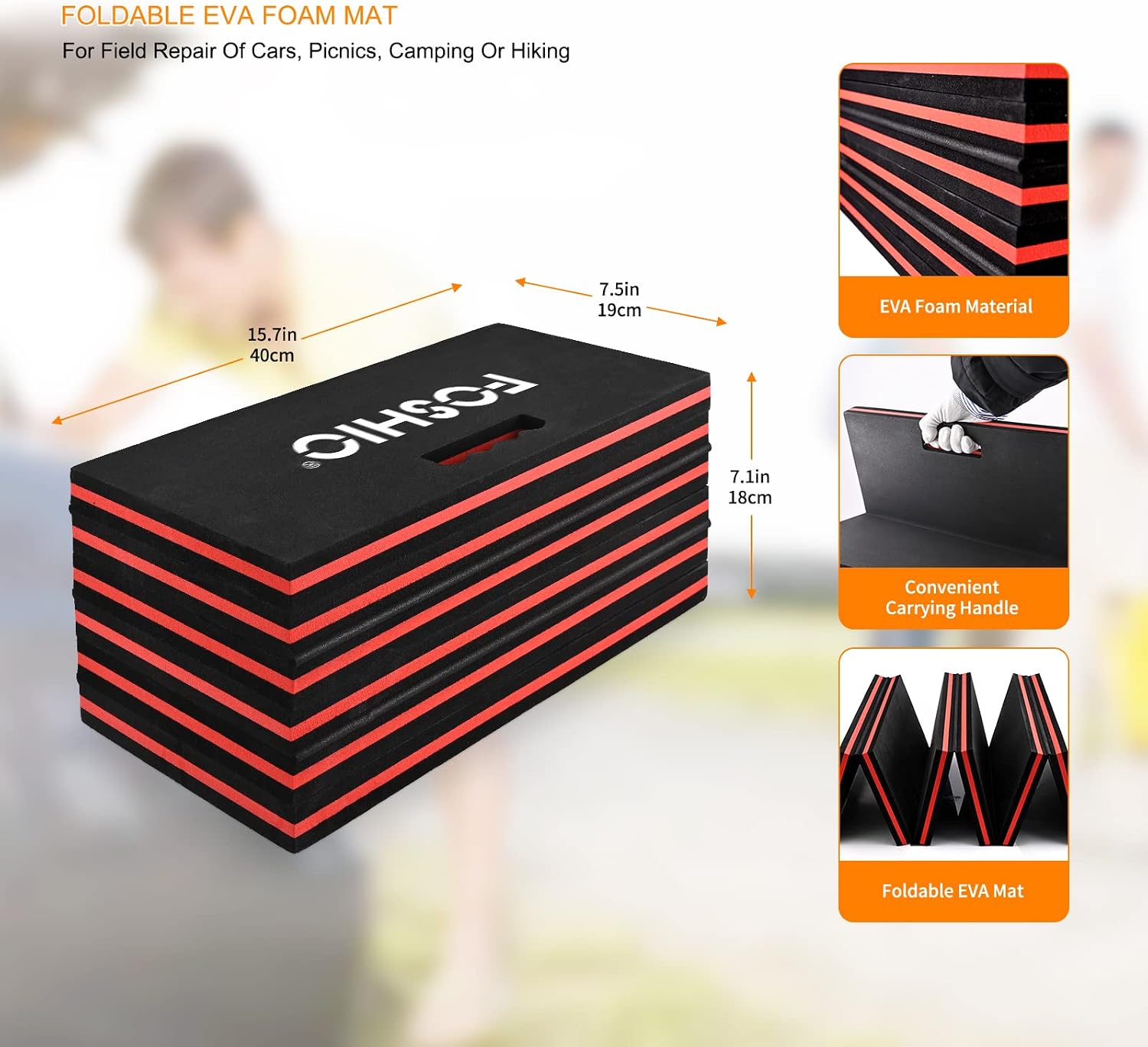 FOSHIO Foldable EVA Mat with Carrying Handles - Thick Kneeling Mat for Mechanics, Garage, Picnicking, Gardening