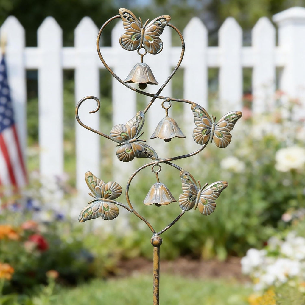 Butterflies Metal Garden Decor,Outdoor Decorative Garden Stakes with Bells | 47.6"H Butterfly Garden Stakes,Yard