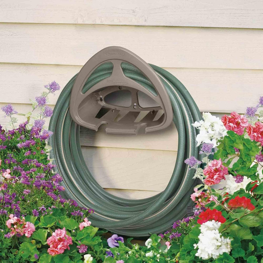 Suncast 2 Pack Hangout HH150 Outdoor Wall Mounted Durable Resin Garden Hose Holder with Accessories Shelf, Designed for