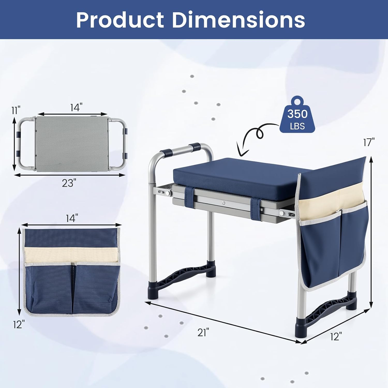GIANTEX Garden Kneeler & Seat, Heavy-Duty Garden Bench, Navy with 1 Bag | Portable Bench with Widen EVA Foam Pad, Holds
