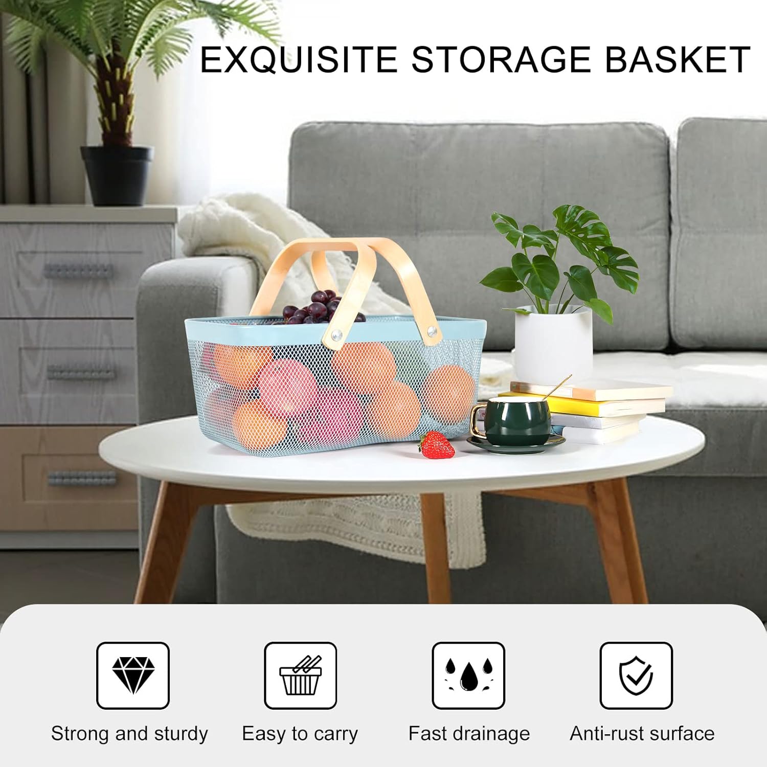 Garden Harvest Basket,Delicate Harvest Basket for Garden Vegetables,Practical Metal Mesh Wire Basket with Handle