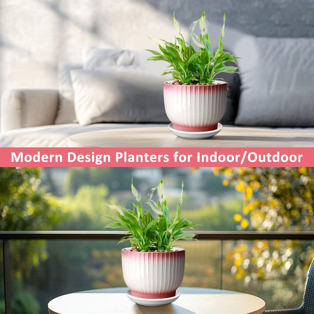 8 Inch Plant Pot, Ceramic Planter with Drainage and Saucer, Ceramic Pots for Plants, Indoor Plant pots,Flower pots(Pink