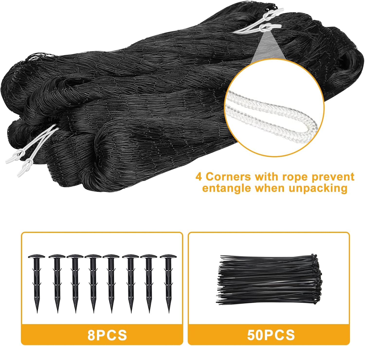 Bird Net 25'x50' with 1" Mesh Nylon Bird Netting for Garden, Poultry Netting Heavy Duty Aviary Netting Chicken Coop