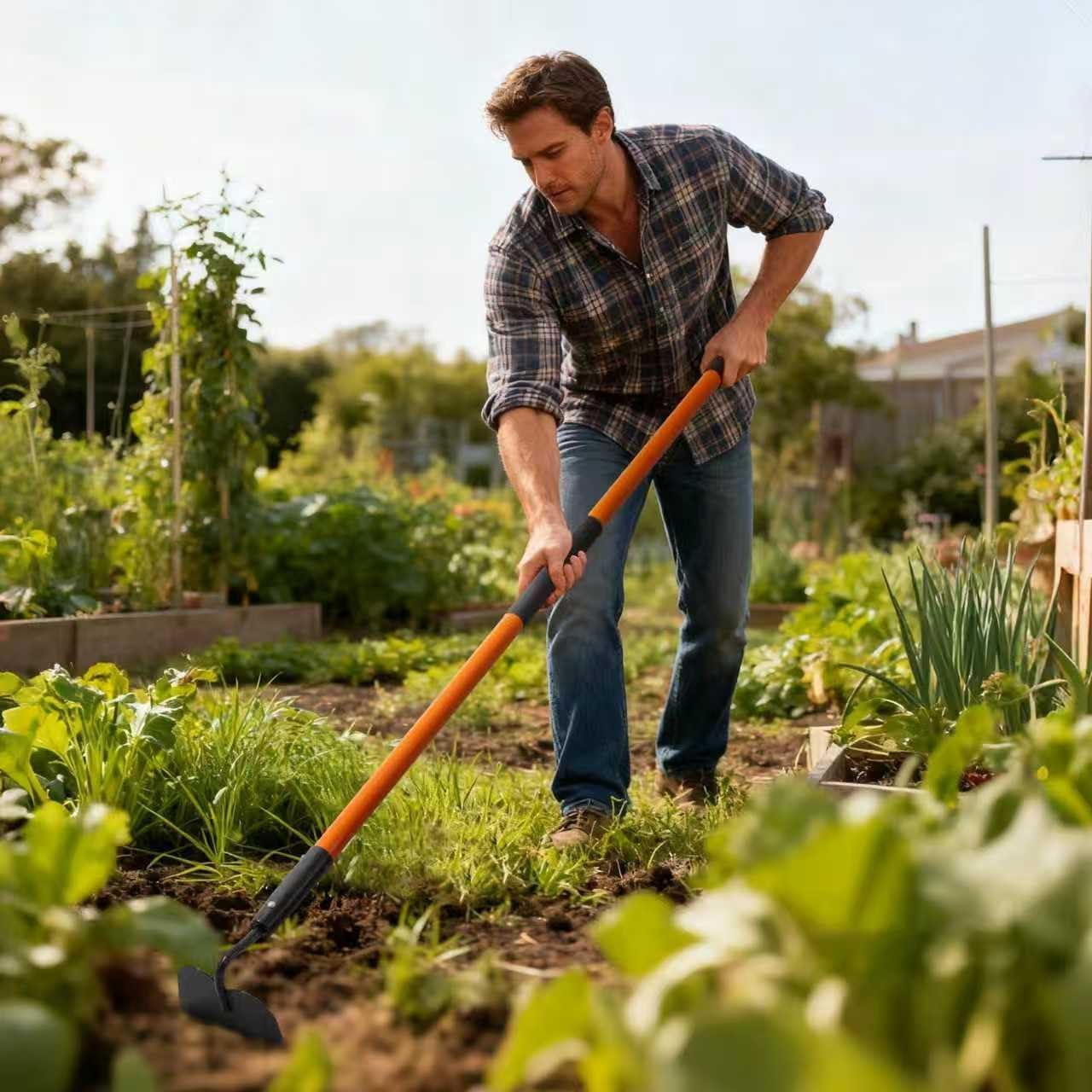 Nohovu Garden Hoe Tool, 58 Inches Hoe Garden Tool with Fiberglass Long Handle, Heavy Duty Garden Hoe for Weeding