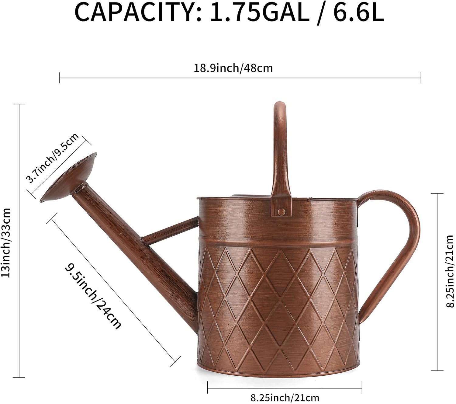 1.75 Gallon Outdoor Metal Watering Can for Garden Plants,Copper Color Watering Can with Removable Spray Spout, Ideal