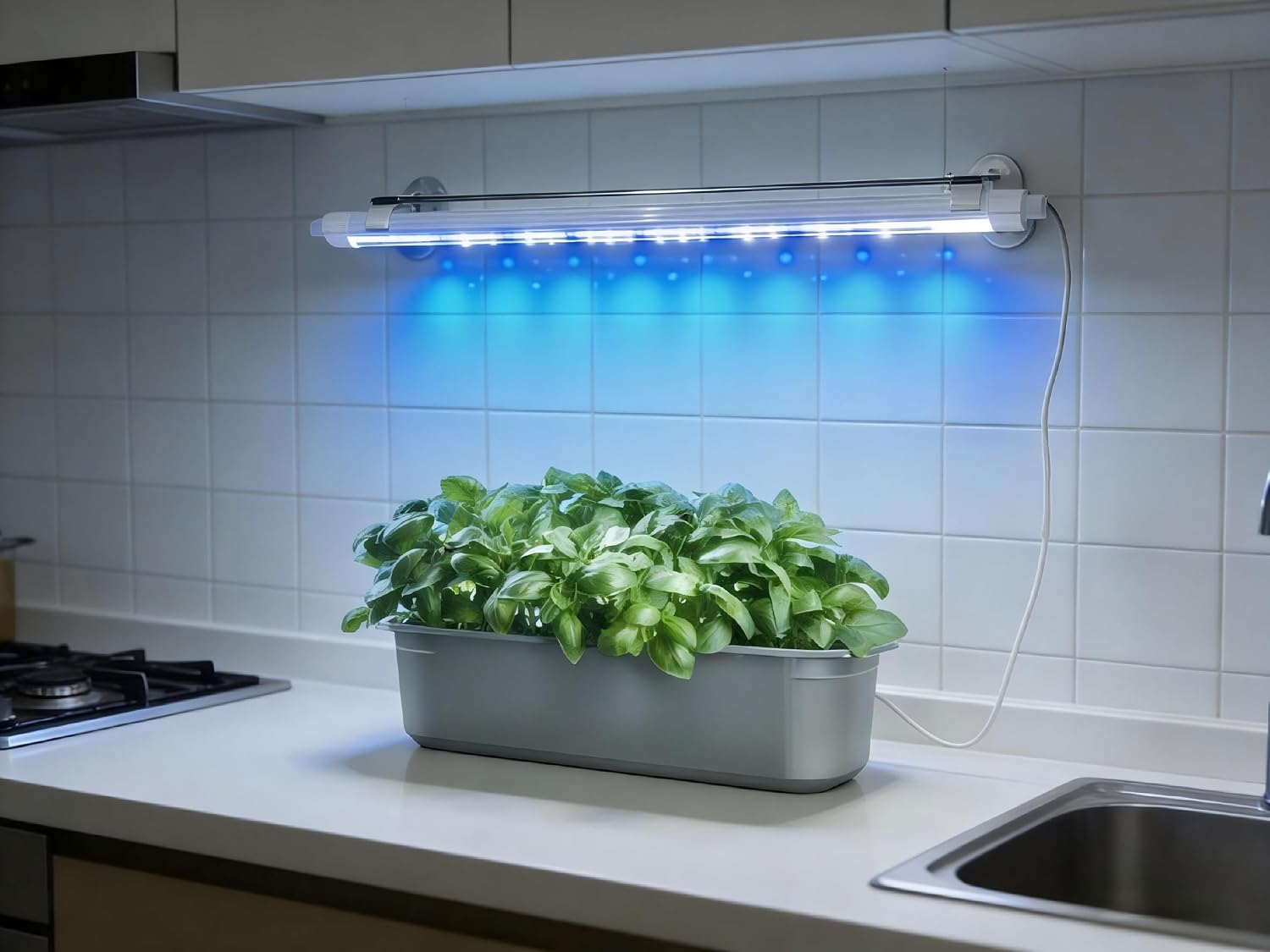 2FT Suction Cup Style Plant Grow Light,12W, LED Grow Lamp Fixture on wall, Seed Starter kit, 6500K Cool White, Enhanced