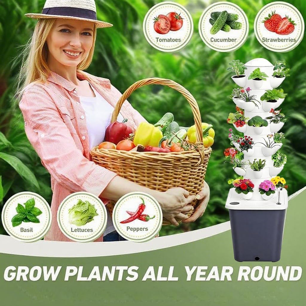 Hydroponics Growing System, 30 pods Hydroponics Tower Growing System Indoor Vertical Garden Planter Indoor Smart Garden