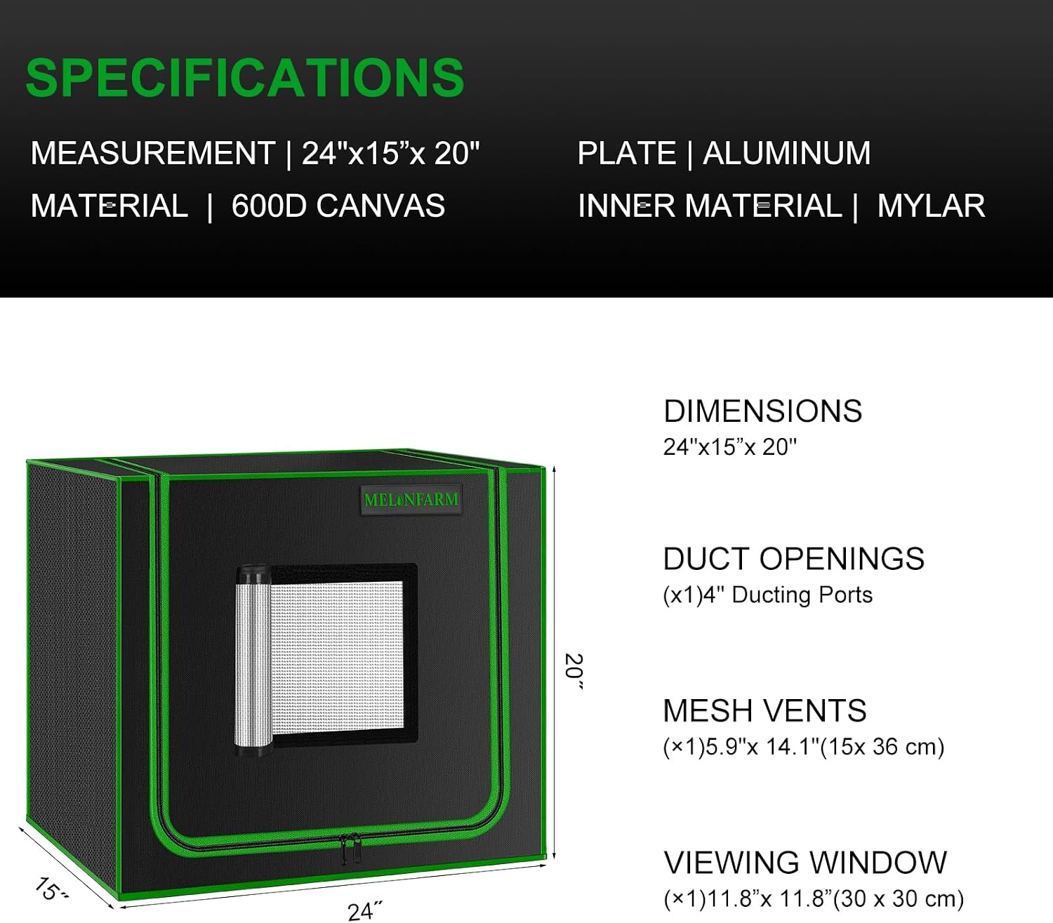Small Grow Tent for Aerogarden，24”x16”x24” ，Hydroponics Growing System ，Highly Reflective 600D Diamond Mylar Canvas