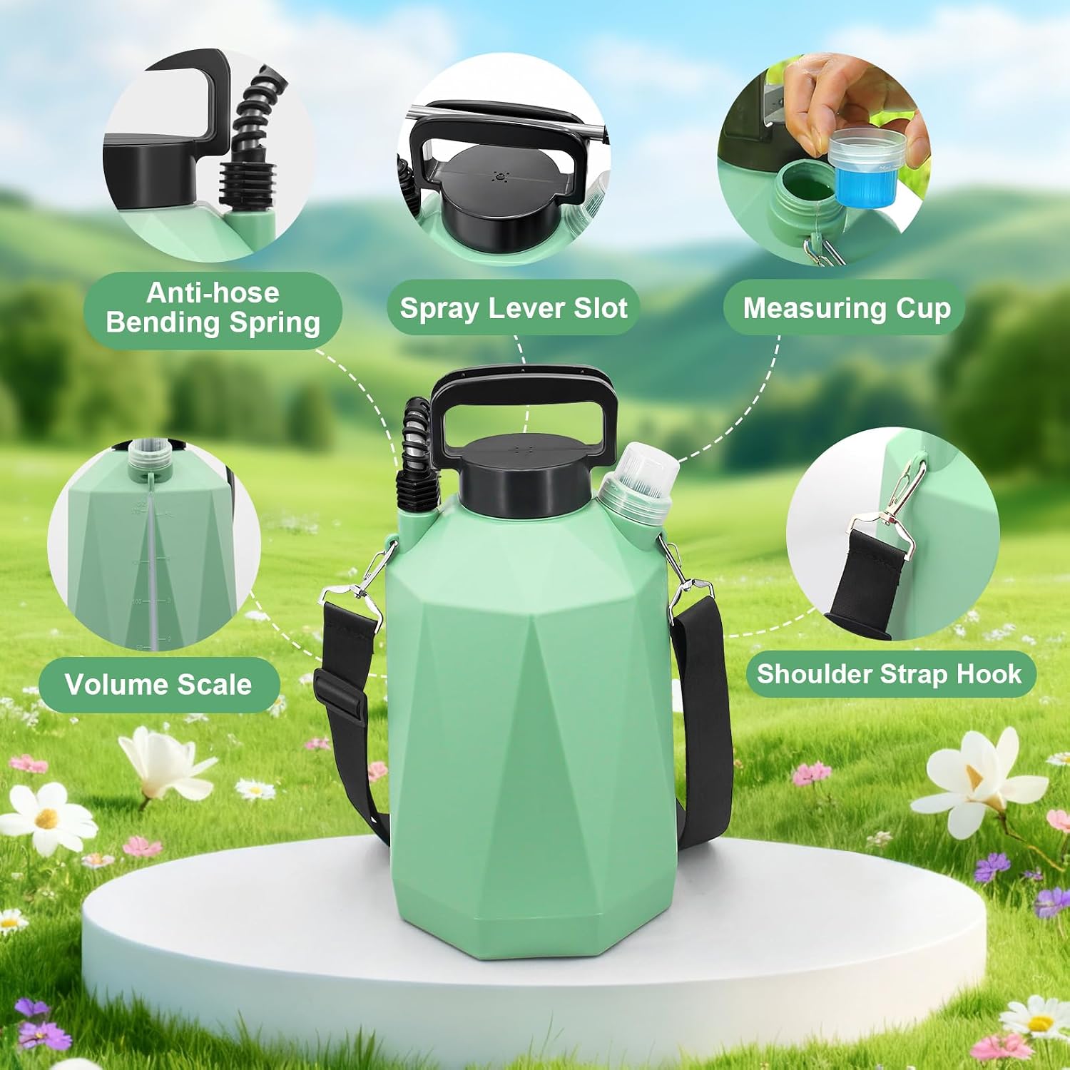 1.35 Gallon Battery Powered Sprayer, Electric Garden Sprayer with 3 Adjustable Pressures, Battery Indicator, Telescopic
